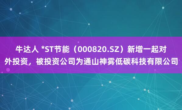 牛达人 *ST节能（000820.SZ）新增一起对外投资，被投资公司为通山神雾低碳科技有限公司
