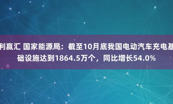 利赢汇 国家能源局:截至10月底我国电动汽车充电基础设施达到1864.5万个,同比增长54.0%