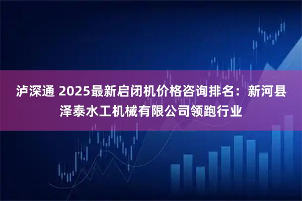 泸深通 2025最新启闭机价格咨询排名：新河县泽泰水工机械有限公司领跑行业